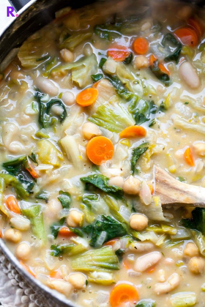 lemony white bean soup with turkey and greens